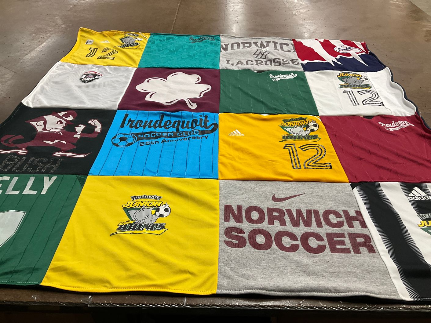 T-shirt quilt featuring rochester junior rhinos by Elayne M from MA