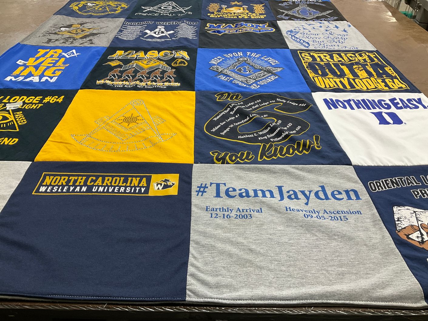 T-shirt quilt from north carolina wesleyan university by Moses from NC