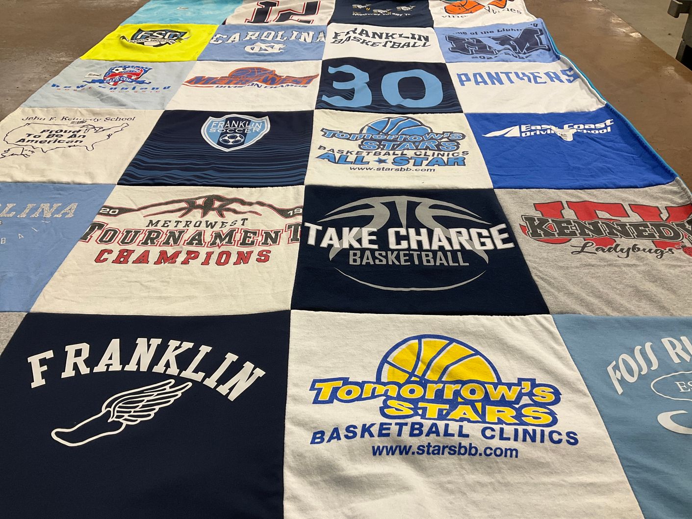 T-shirt quilt featuring franklin soccer, kennedys ladybugs by Kristin from MA