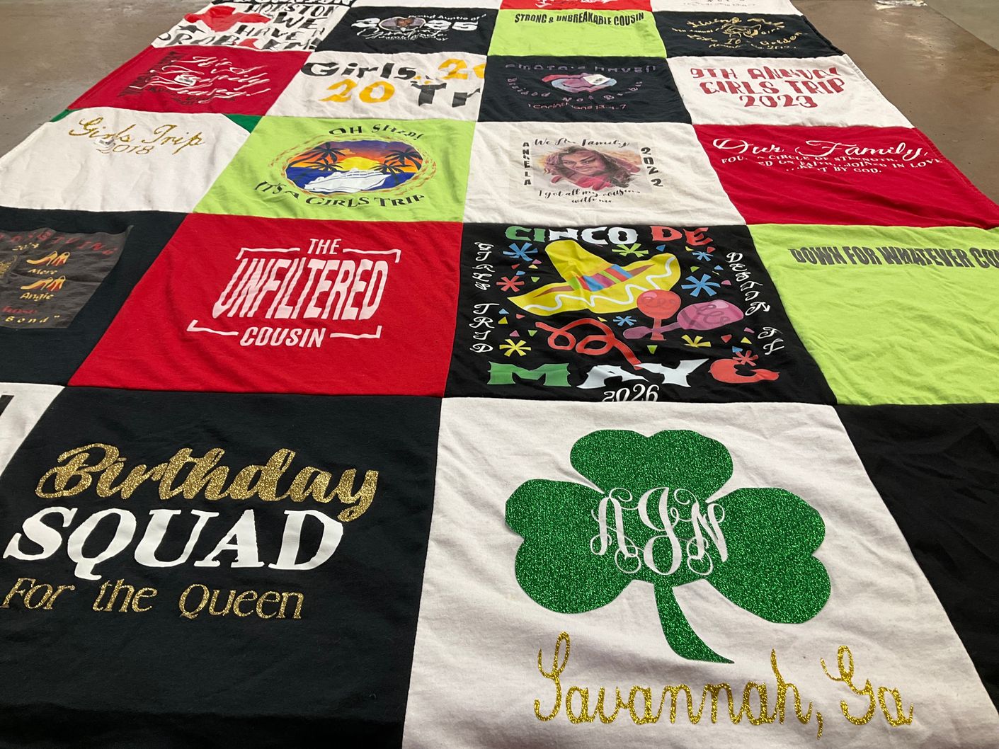 T-shirt quilt with family, friends themes by Angela from SC