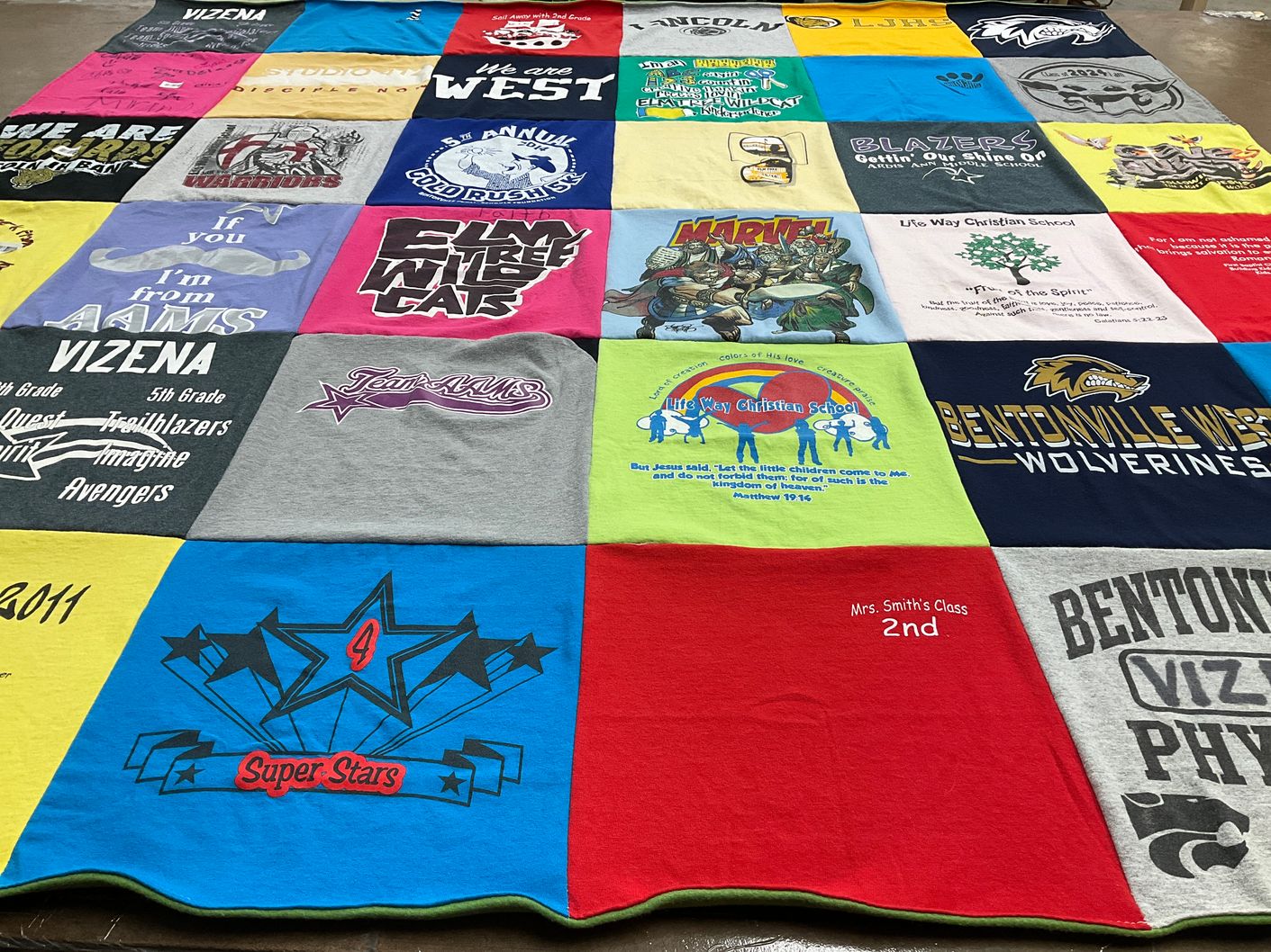 T-shirt quilt featuring bentonville west wolverines by Sarah from AR