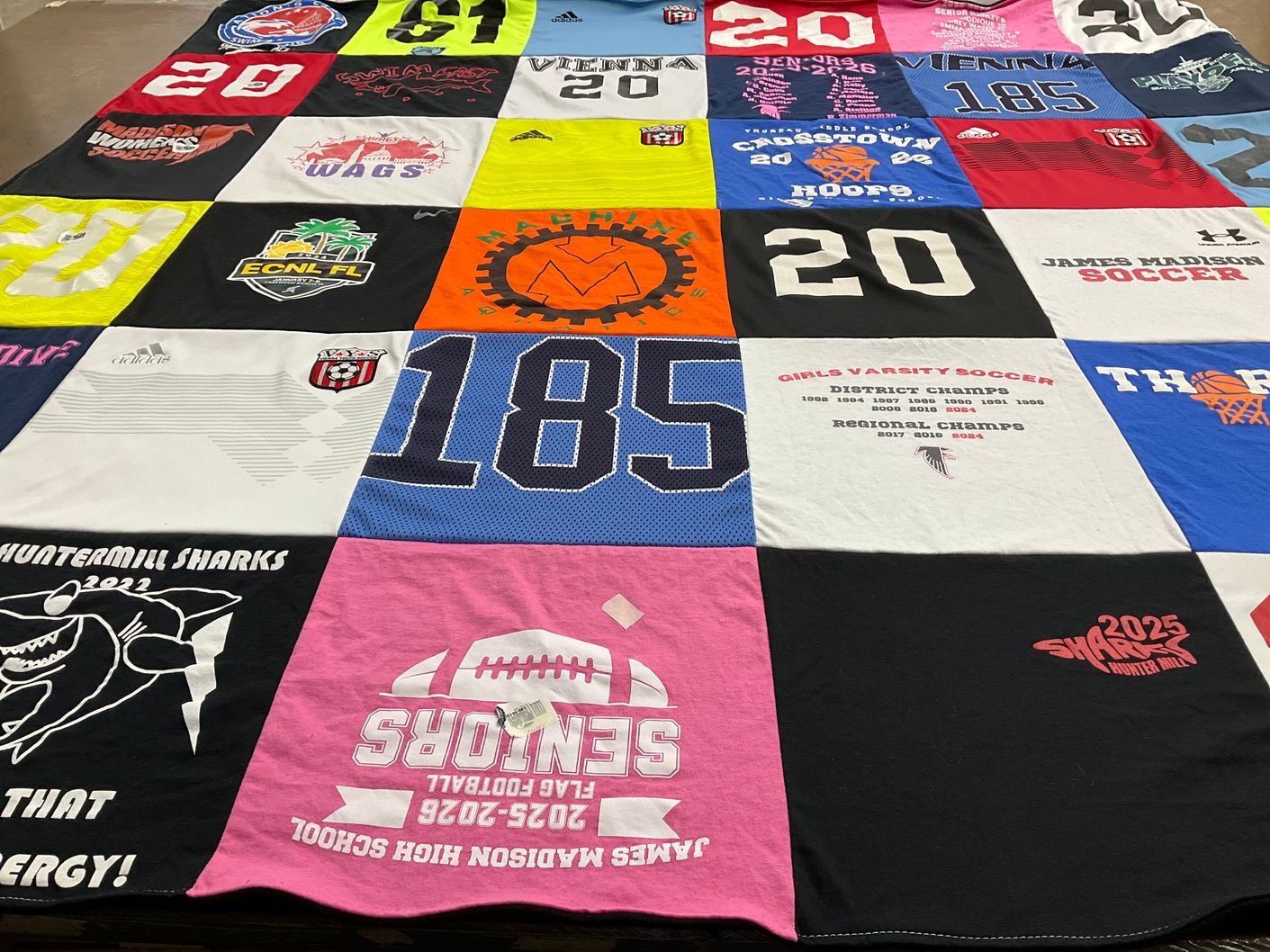 T-shirt quilt featuring hunter mill sharks by Nicole from VA