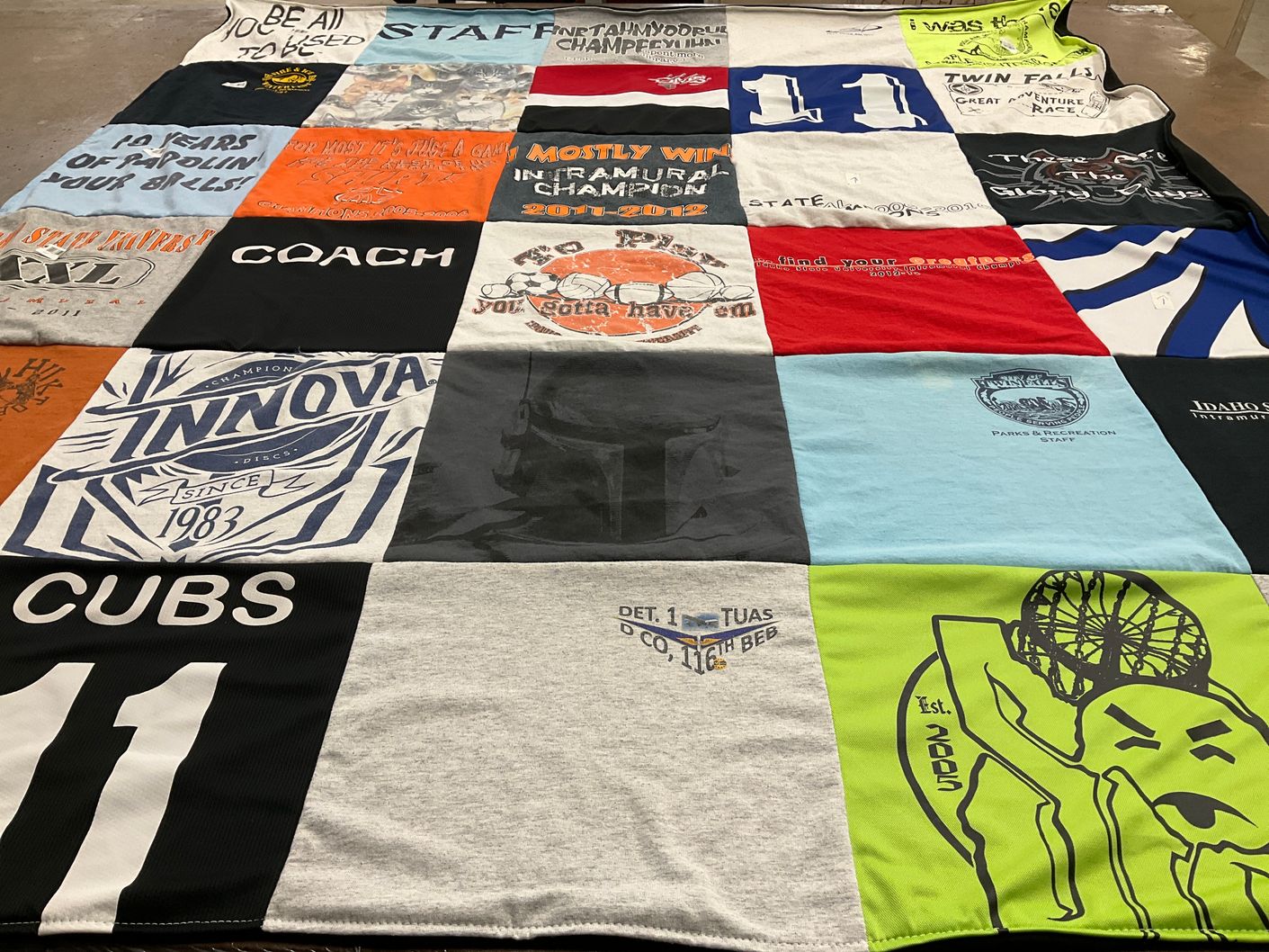 T-shirt quilt with sports, recreation themes by Natalie from ID