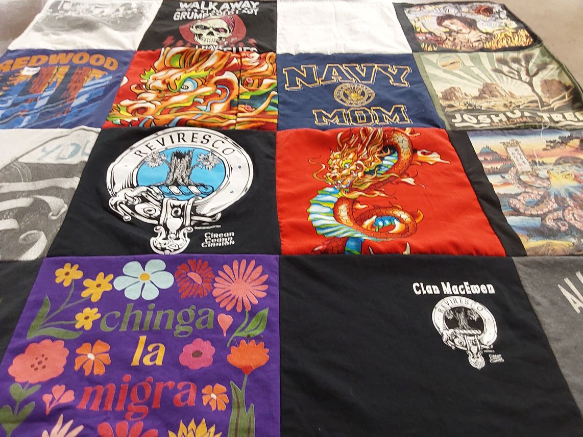 T-shirt quilt with art, outdoors themes by Melissa from CO
