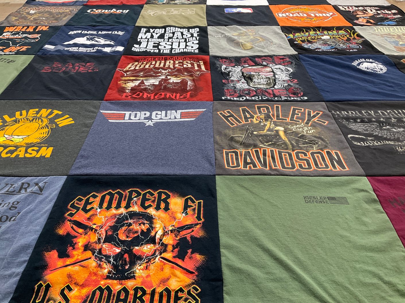 T-shirt quilt with motorcycles, military themes by Jill from VA