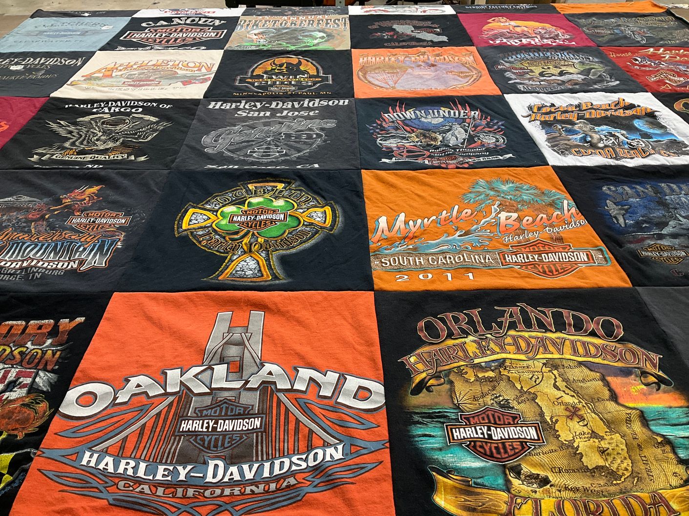 T-shirt quilt with motorcycles, travel themes by Nicole from GA
