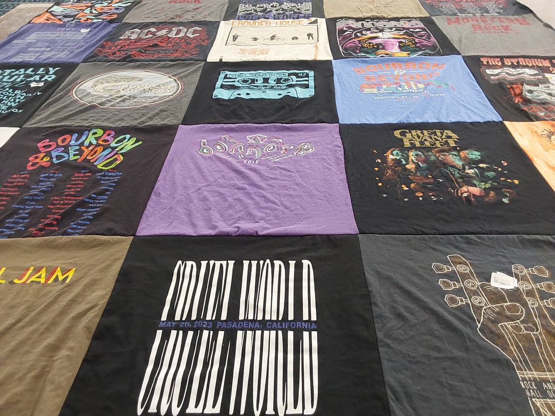 T-shirt quilt with music, concerts themes by Lisa from OH