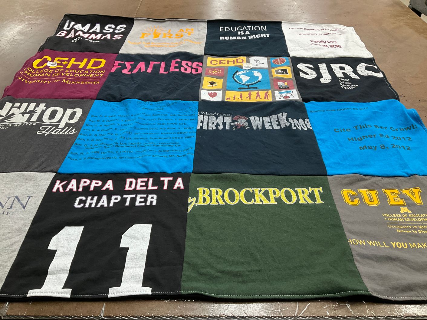 T-shirt quilt from university of minnesota, brockport college by Faustina from MA