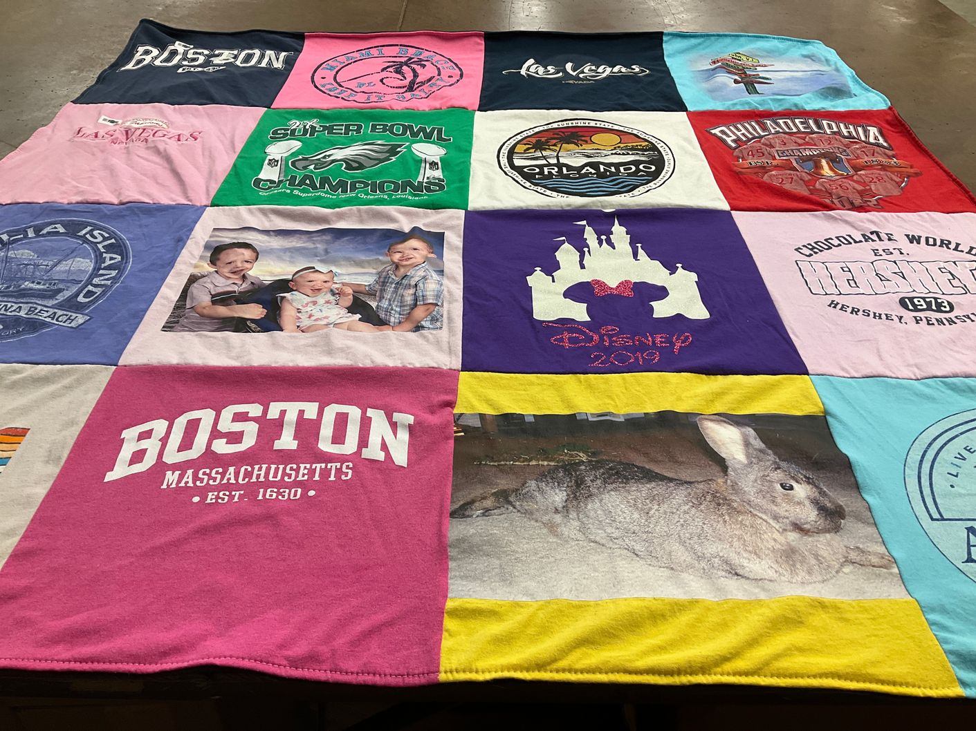 T-shirt quilt with travel, sports themes by Pamela from PA