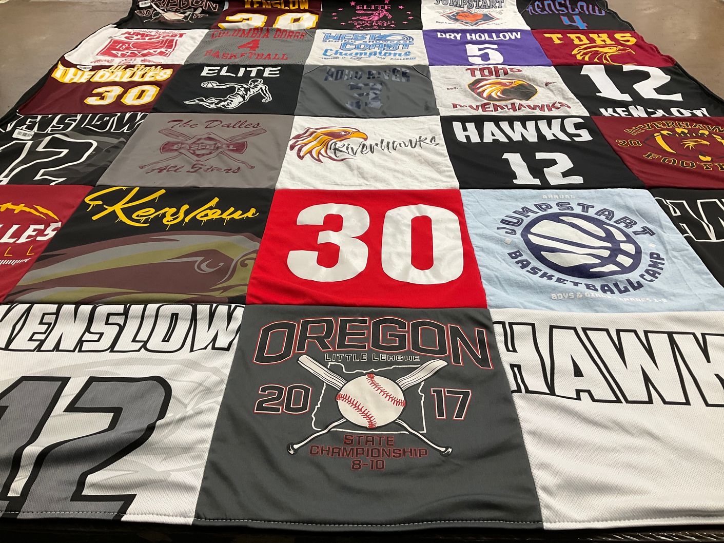 T-shirt quilt featuring hawks, the dalles high school by Tiffany from OR