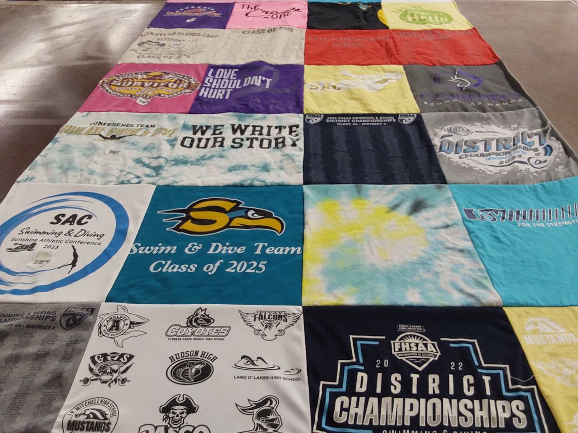 T-shirt quilt featuring swim and dive team by Lisa from FL