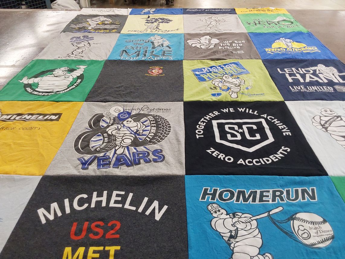 T-shirt quilt with charity, safety themes by Tina from SC