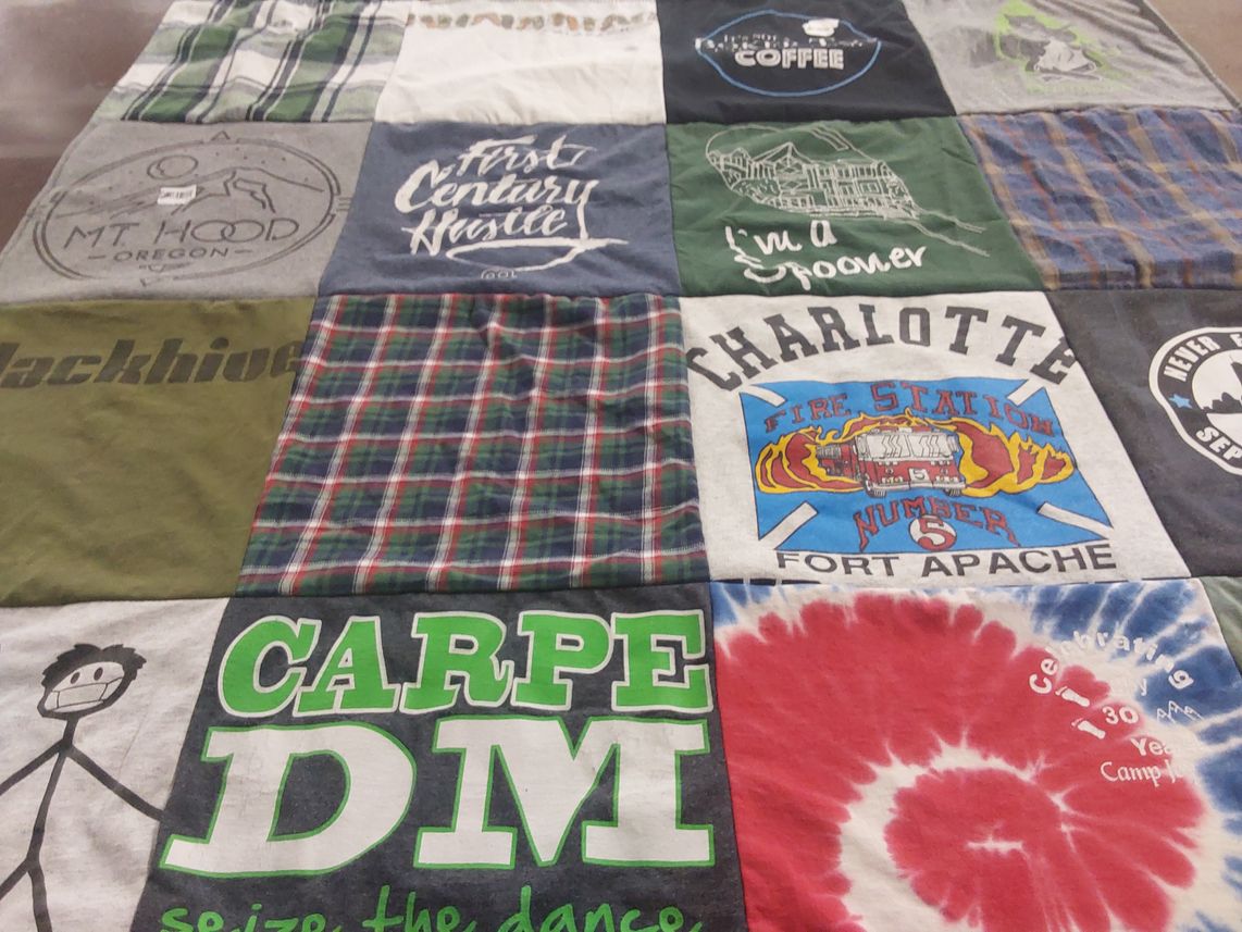 T-shirt quilt with coffee, mountains themes by Cassady from CA