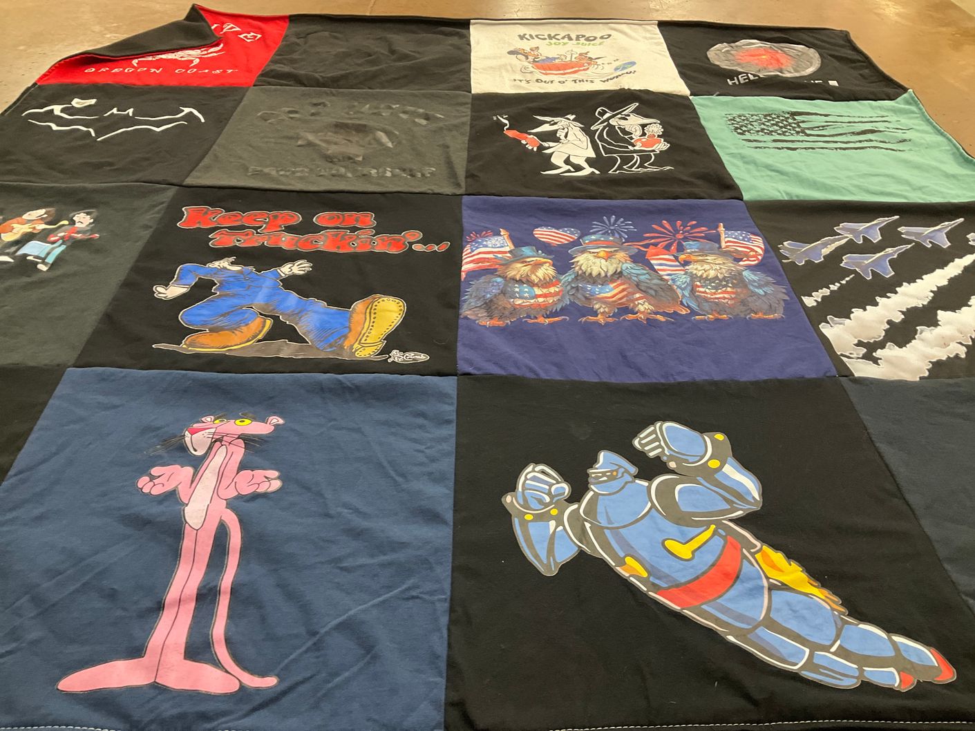 T-shirt quilt with cartoons, comics themes by Todd from WA