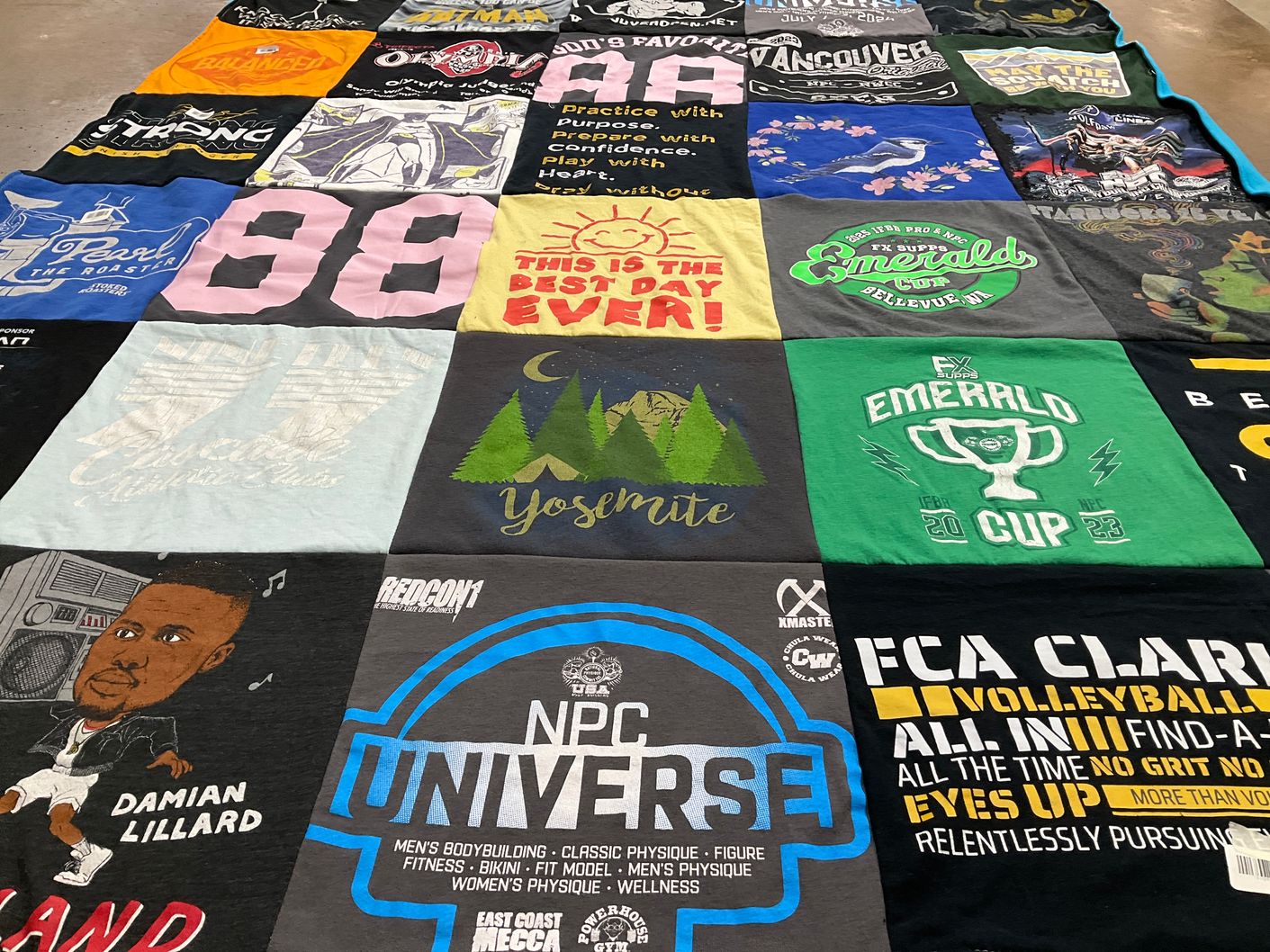 T-shirt quilt with fitness, bodybuilding themes by Kelly from WA