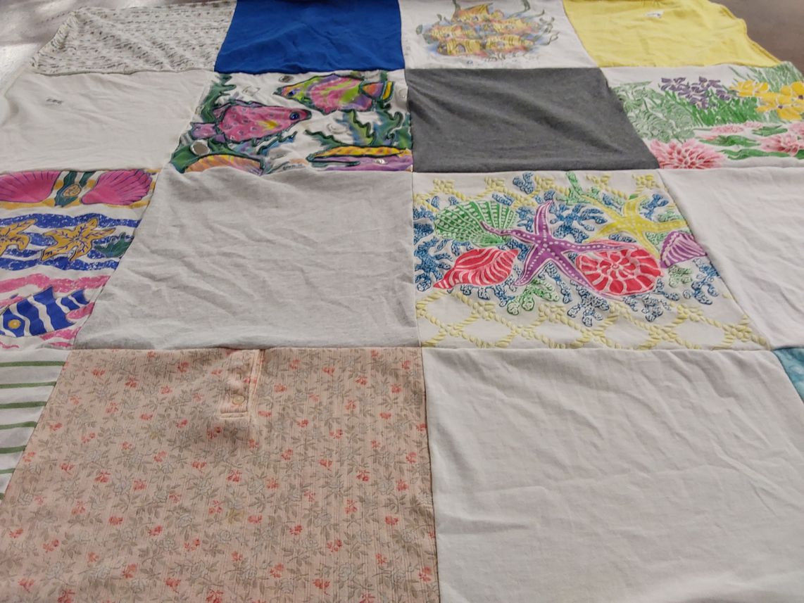 T-shirt quilt with nature, ocean themes by Elizabeth from FL