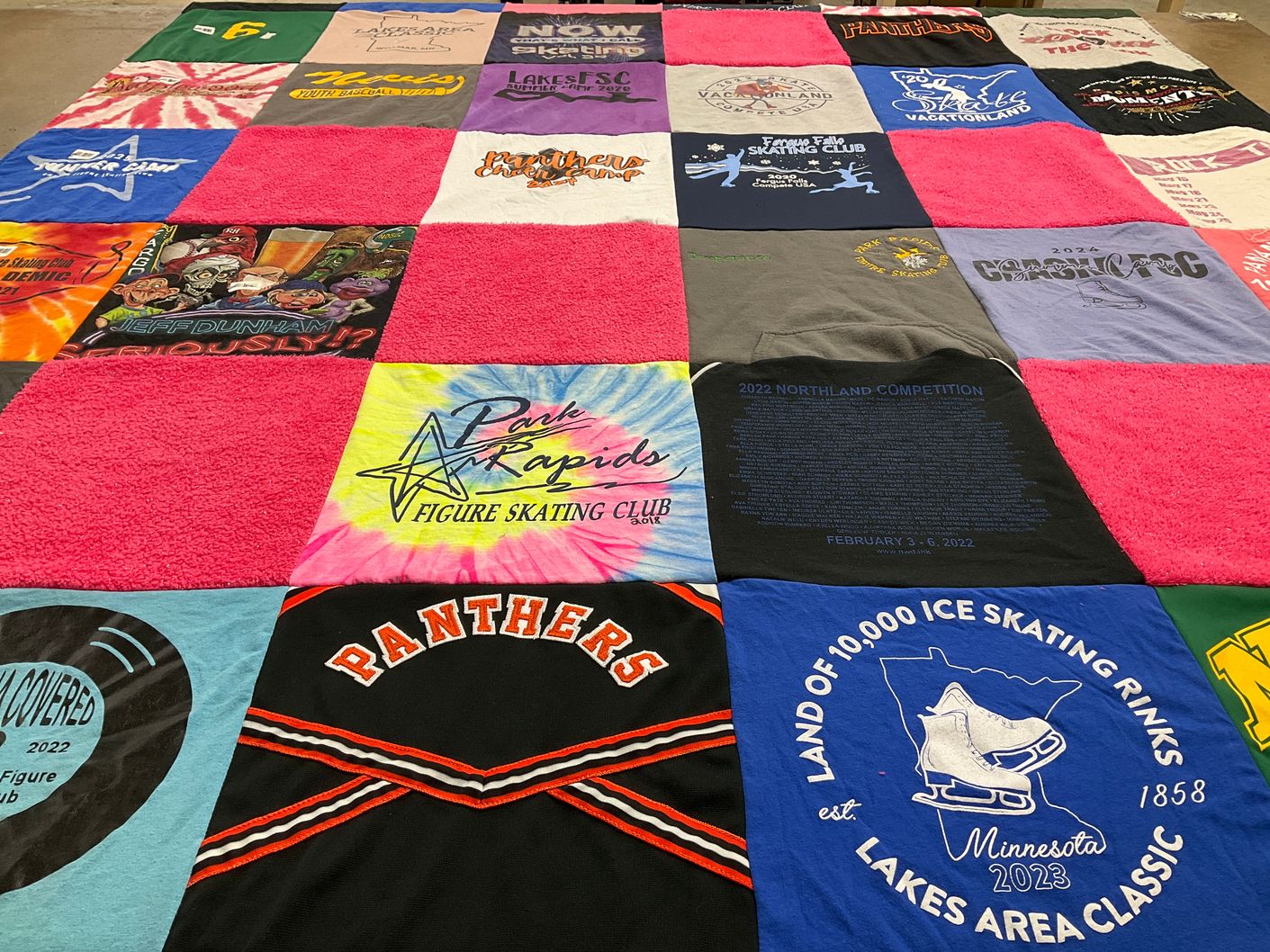 T-shirt quilt with figure skating themes by Christina from MN
