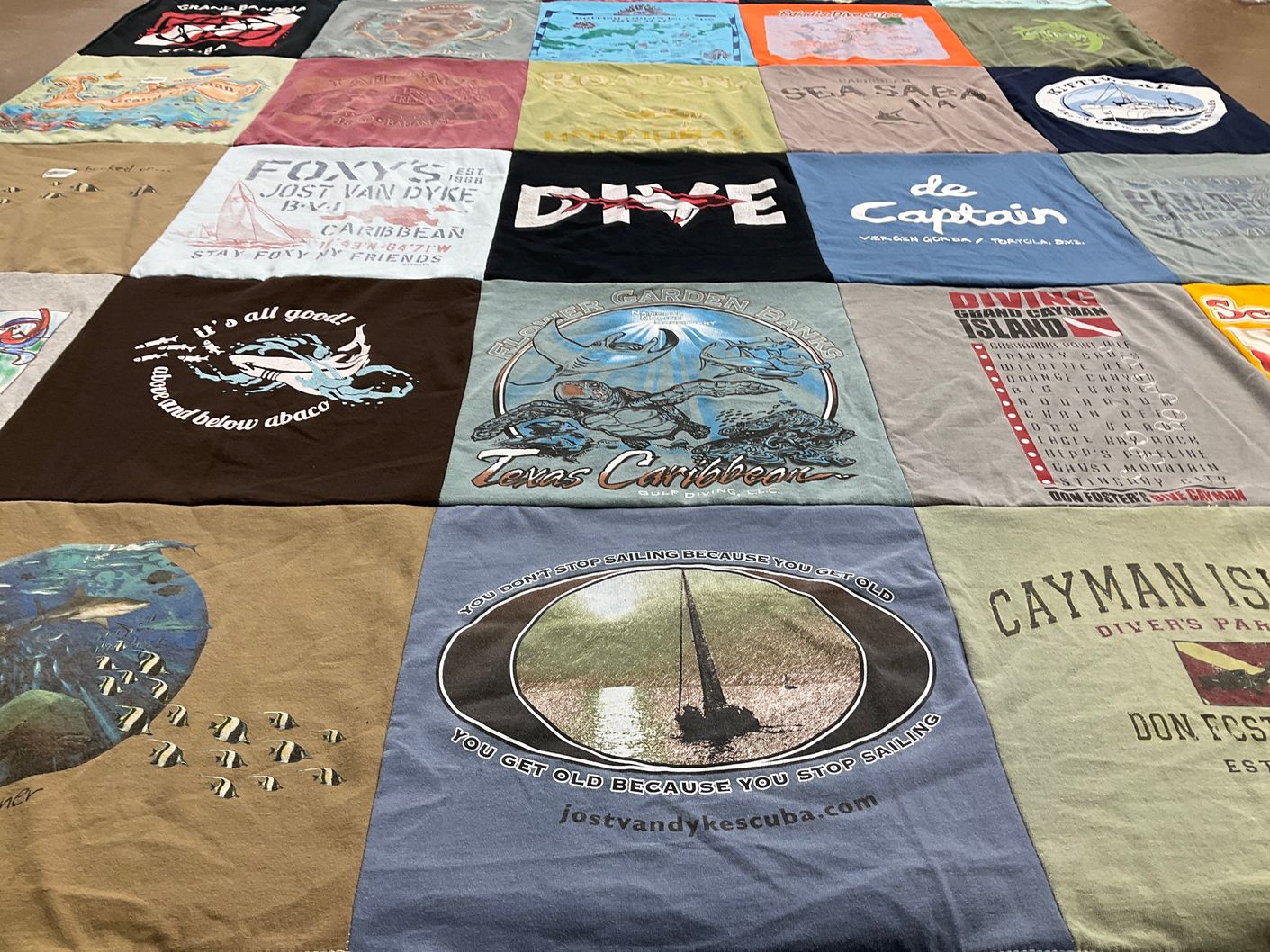 T-shirt quilt with diving, sailing themes by Nancy from TX