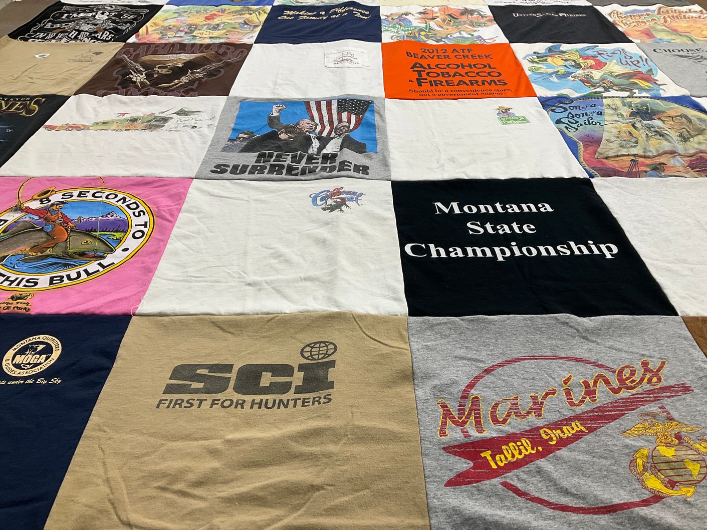 T-shirt quilt with hunting, military themes by Jessica from MT