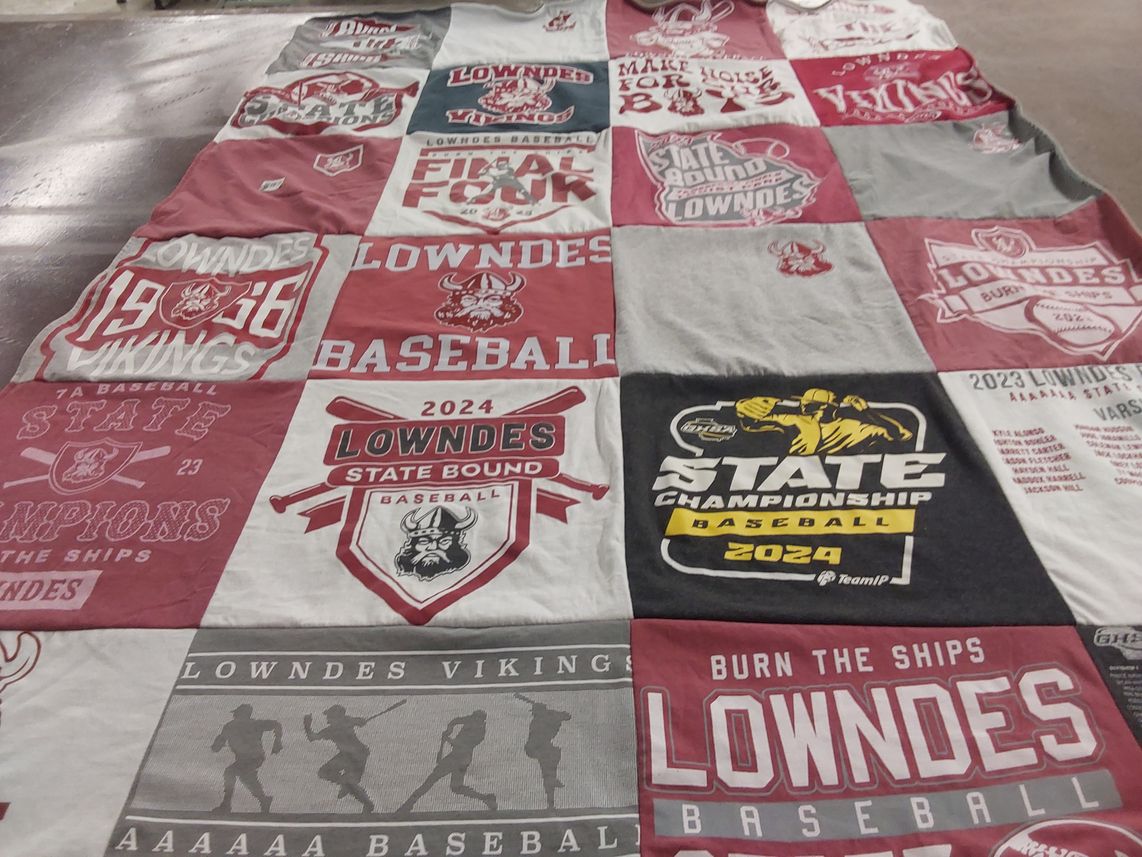 T-shirt quilt featuring lowndes viking baseball by Elizabeth from GA