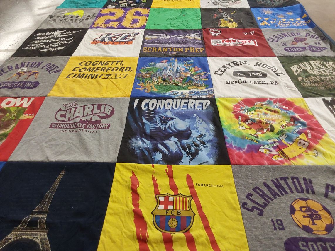T-shirt quilt featuring scranton preparatory school wrestling, scranton preparatory school track and field by Christine from PA