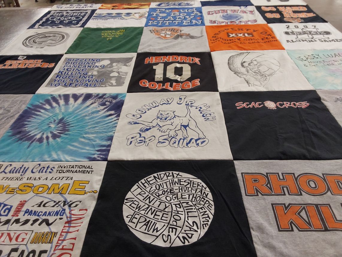 T-shirt quilt featuring lady cats, conway pep squad by Nancy from AR