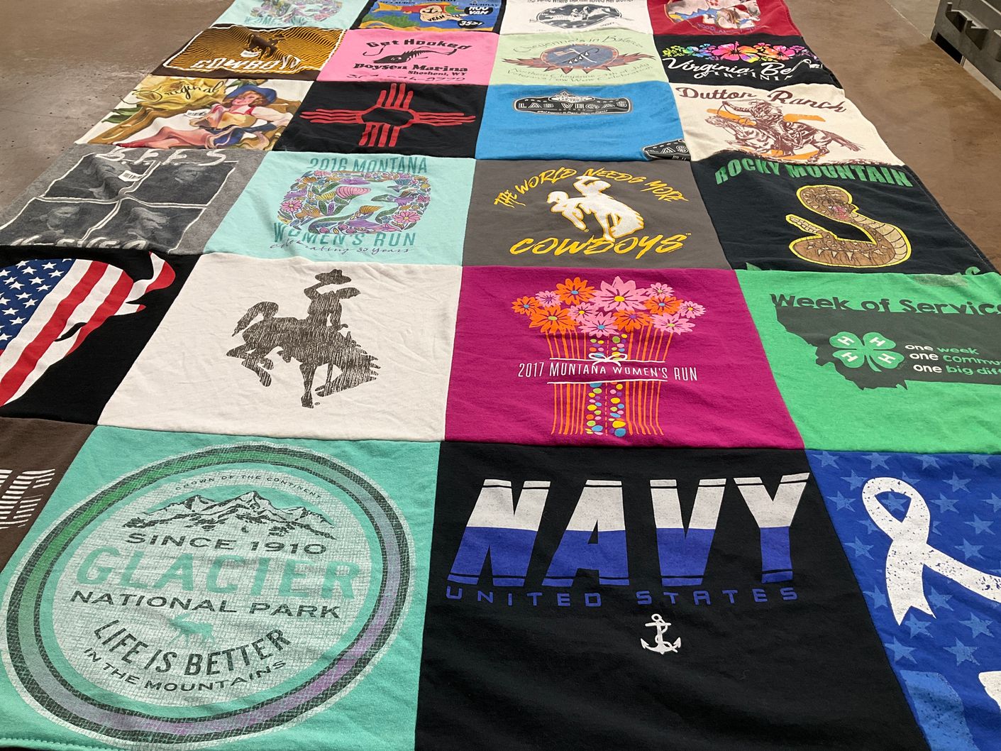 T-shirt quilt with outdoor, recreation themes by Vivian from WY