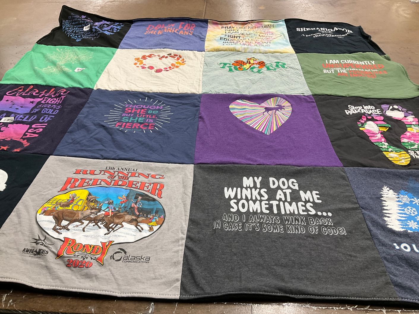 T-shirt quilt with fitness, running themes by Heidi from AK