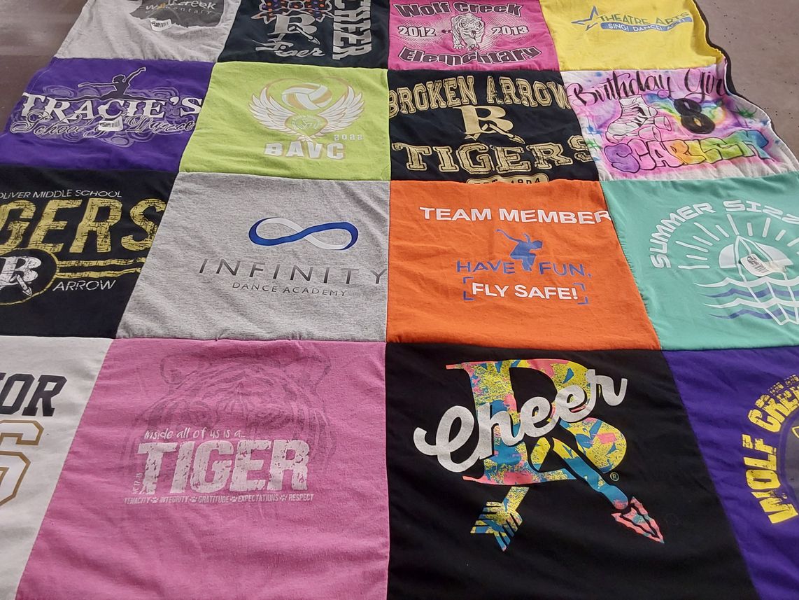 T-shirt quilt featuring broken arrow tigers by Racheal from OK