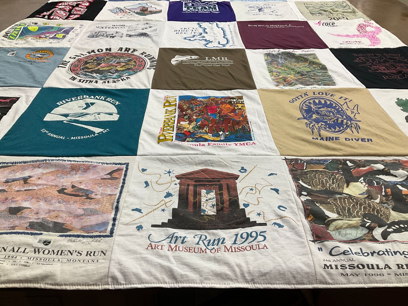 T-shirt quilt with running, art themes by Kathy from MT
