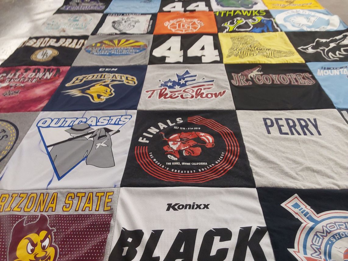T-shirt quilt featuring goliats, jr coyotes by audrey from AZ