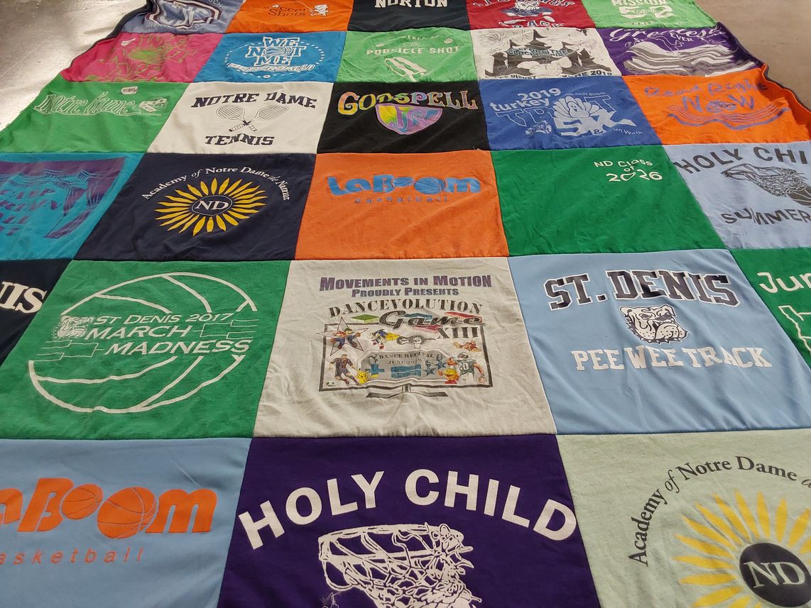 T-shirt quilt featuring st. denis peewee track, notre dame tennis by Melissa from PA