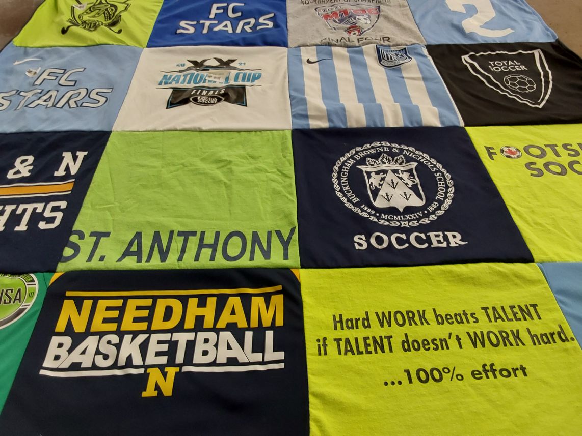 T-shirt quilt featuring fc stars, needham basketball by Lindsay from MA
