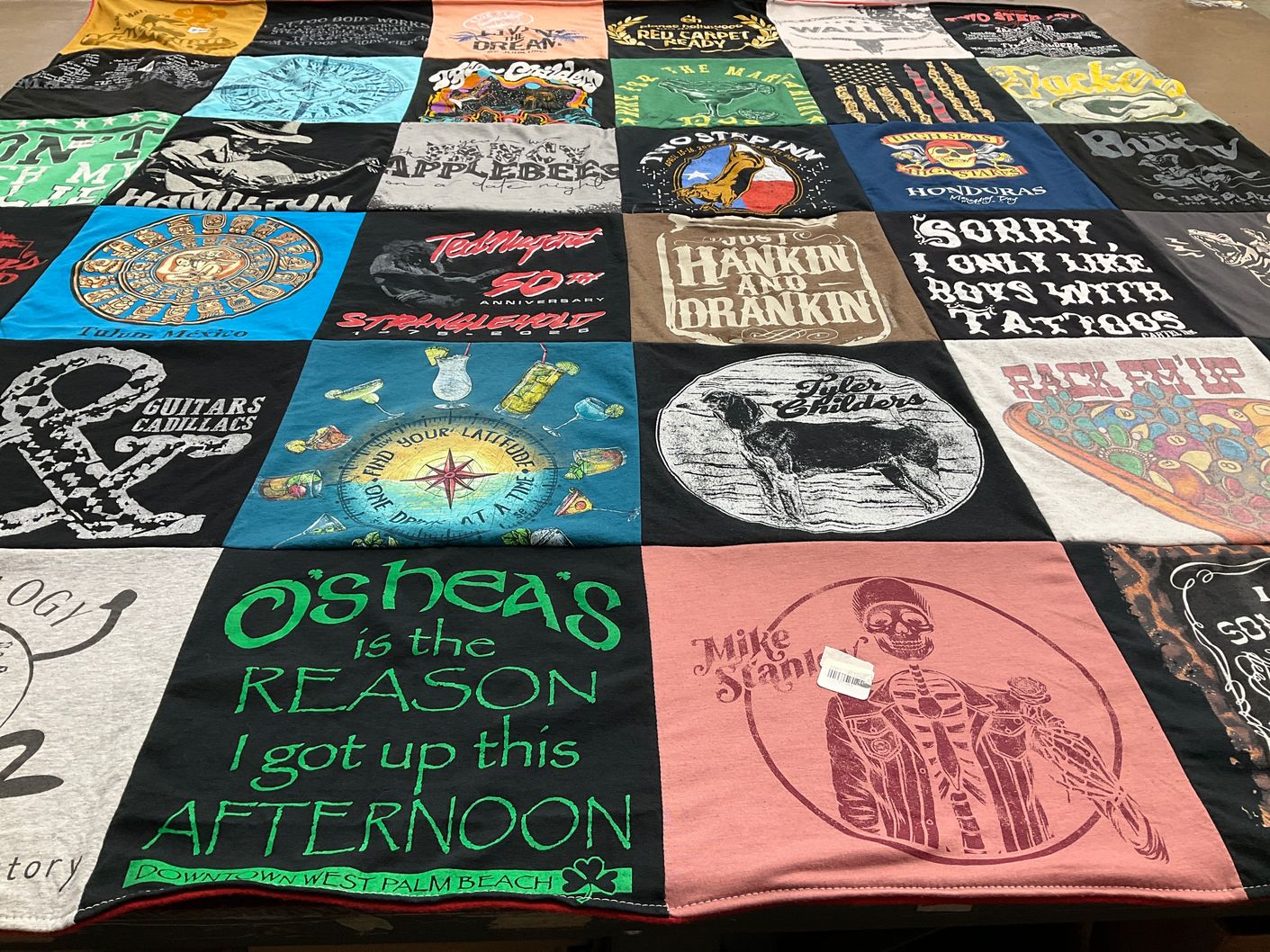 T-shirt quilt with music, pubs themes by Travia from TX