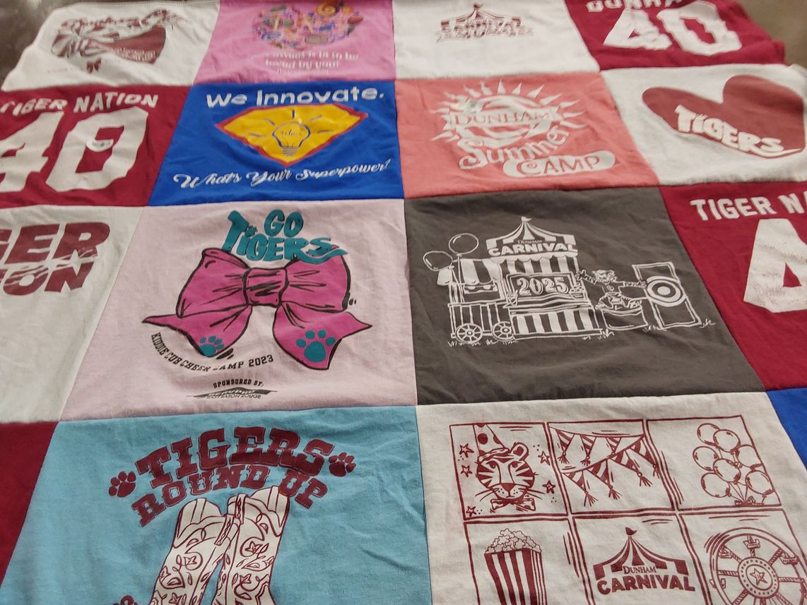 T-shirt quilt featuring dunham tigers by Emily from LA