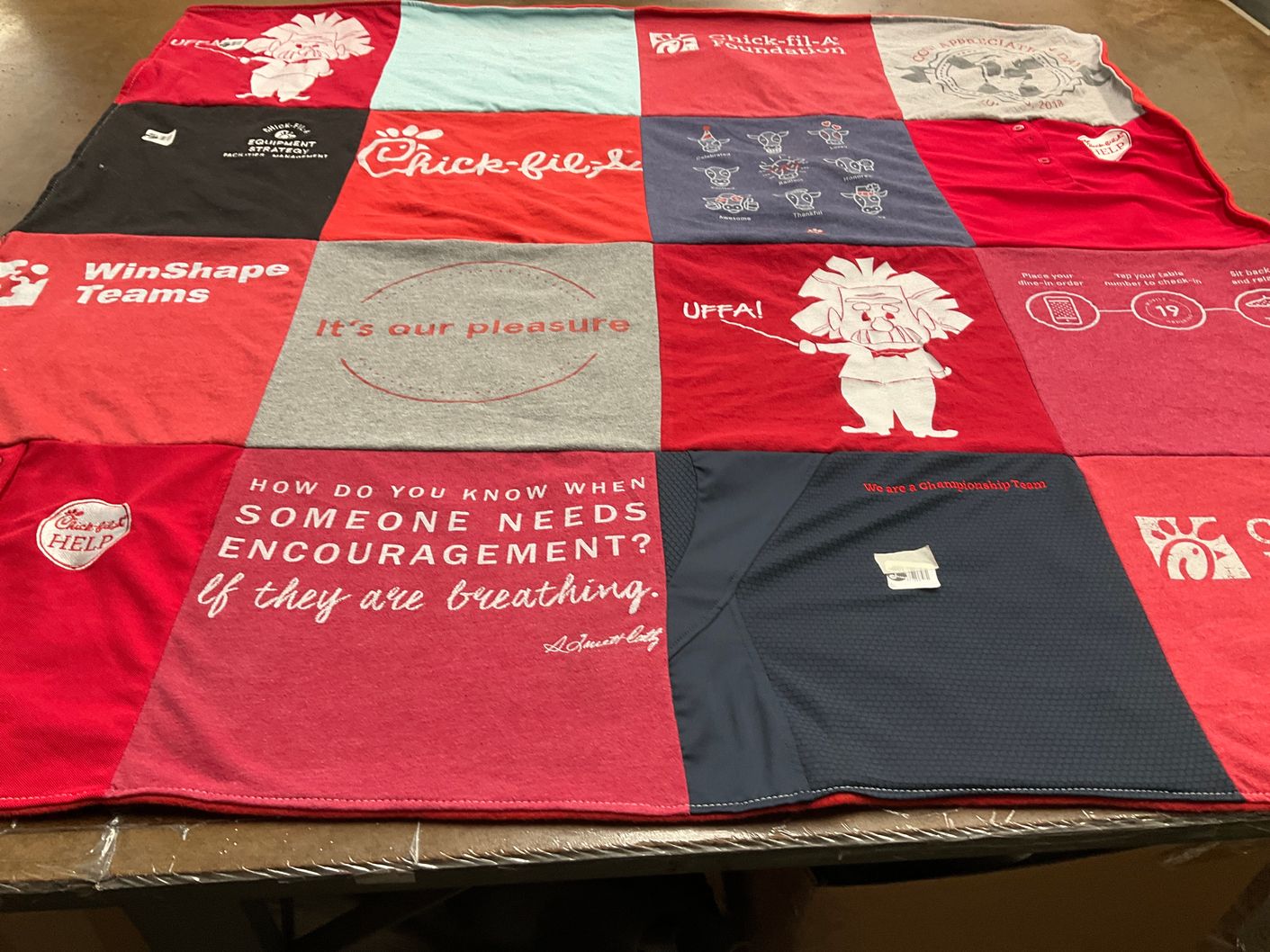 T-shirt quilt with chick-fil-a, community support themes by Kimberly from GA