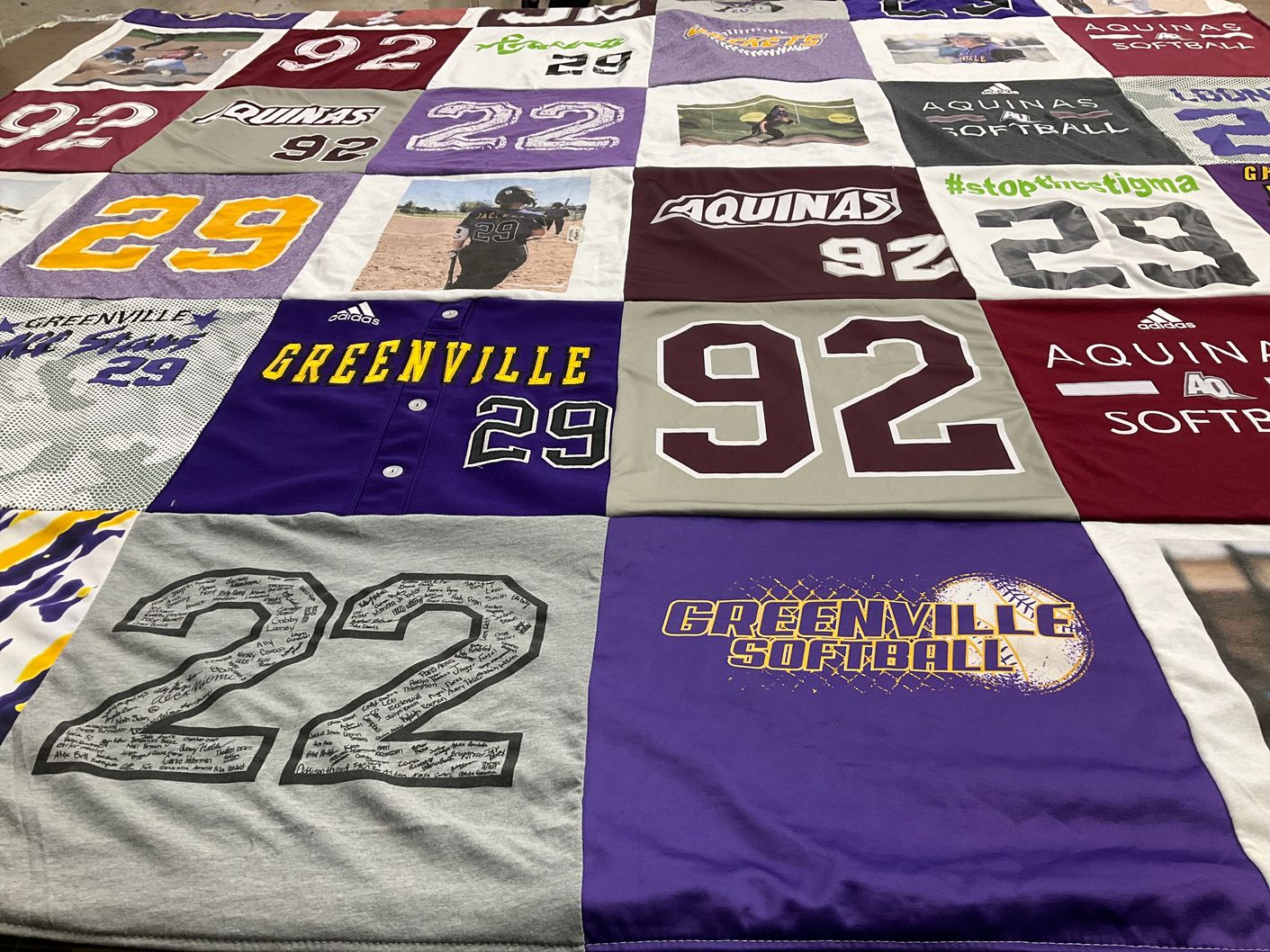 T-shirt quilt featuring aquinas college softball, greenville softball by Holly from MI