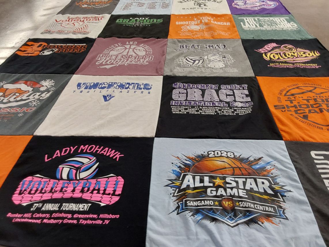 T-shirt quilt featuring lady mohawk volleyball team by Jade from IL