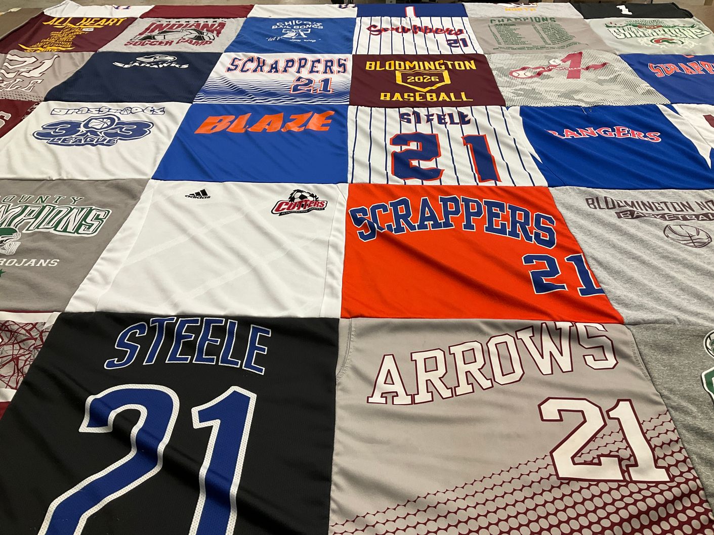 T-shirt quilt featuring scrappers, lancers by Carrie from IN