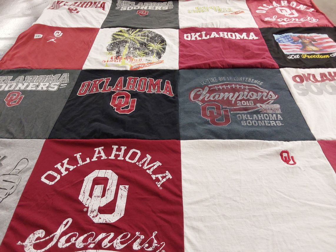 T-shirt quilt featuring oklahoma sooners by Kathryn from OH