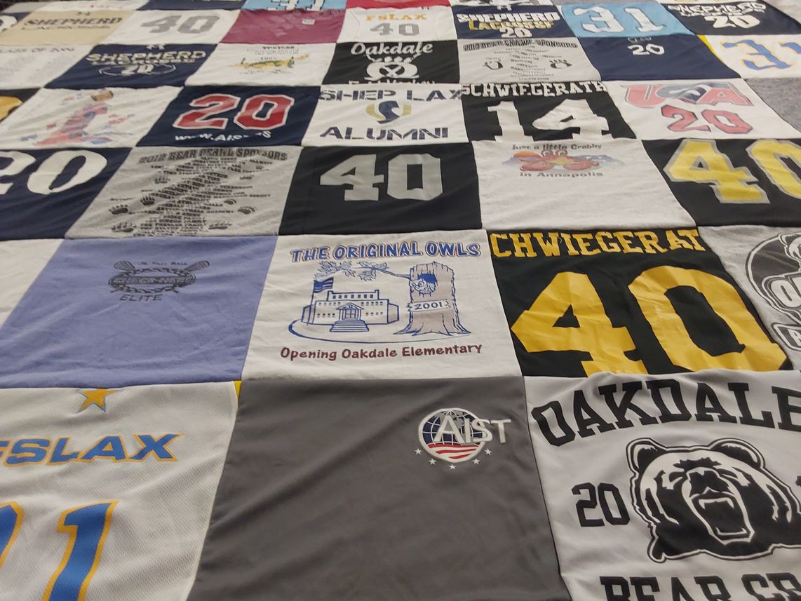 T-shirt quilt featuring oakdale bears, shepherd warriors by Amy from MD