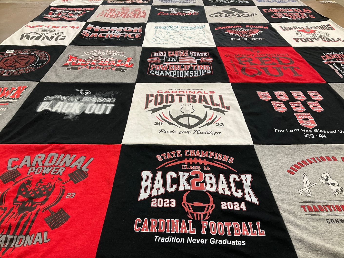 T-shirt quilt featuring conway springs cardinals football by Codie from KS