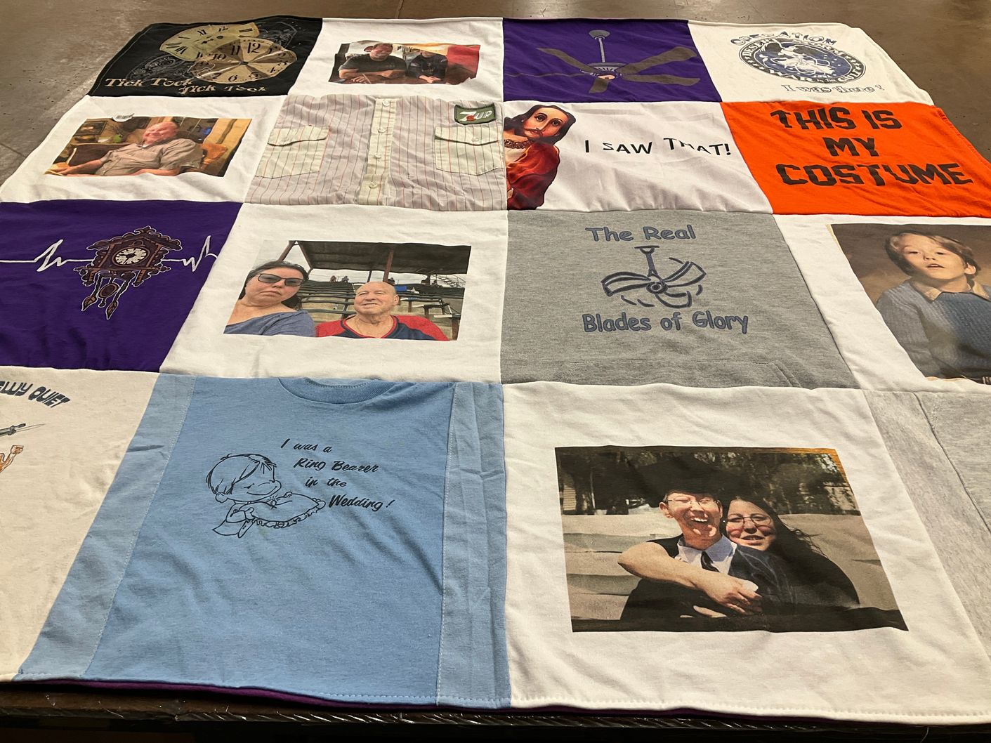 T-shirt quilt with family, weddings themes by Tina from ND