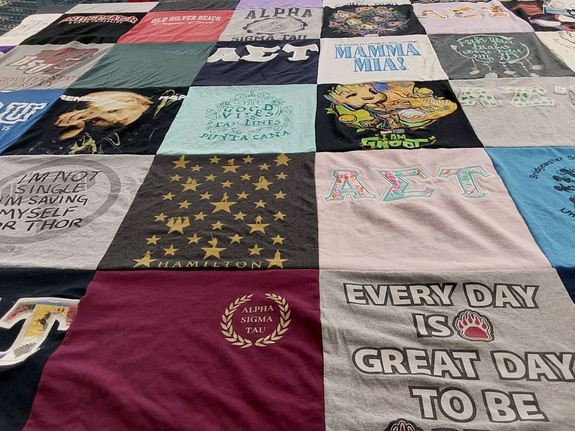 T-shirt quilt with theater, musicals themes by Joanne from MA