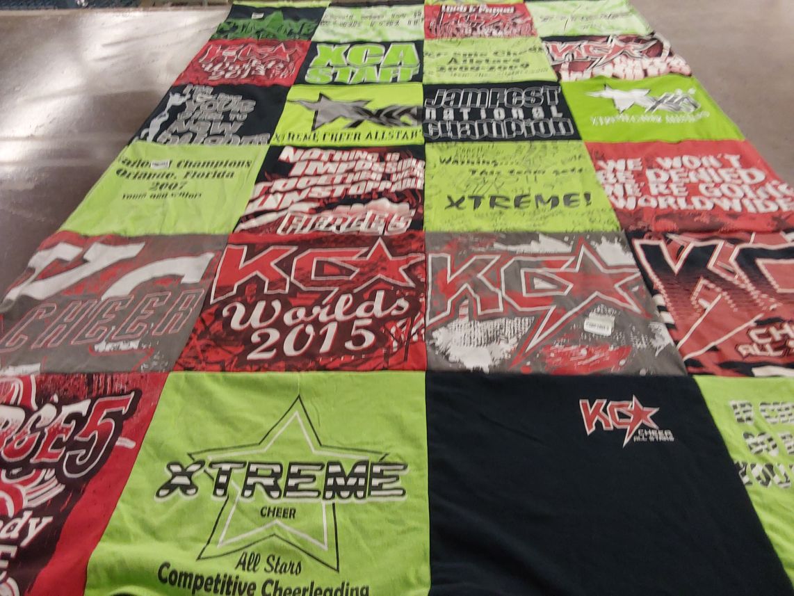T-shirt quilt featuring xtreme cheer all stars by Jill from MO