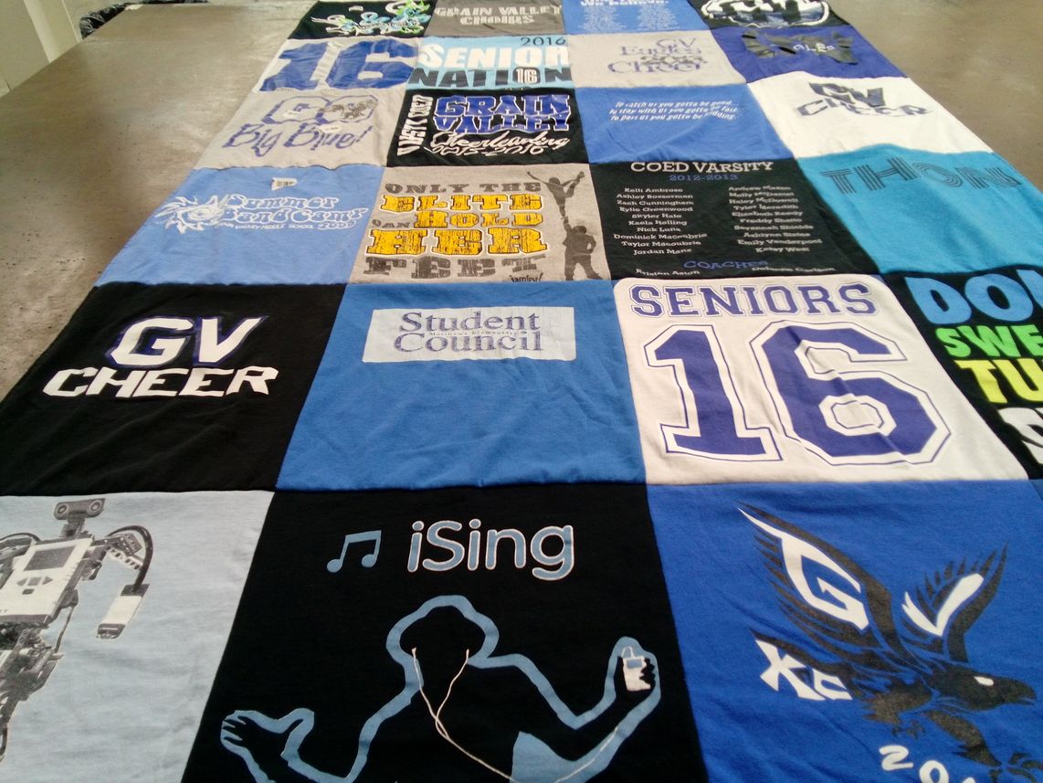 T-shirt quilt featuring grand valley varsity cheer, grand valley xc by Jill from MO