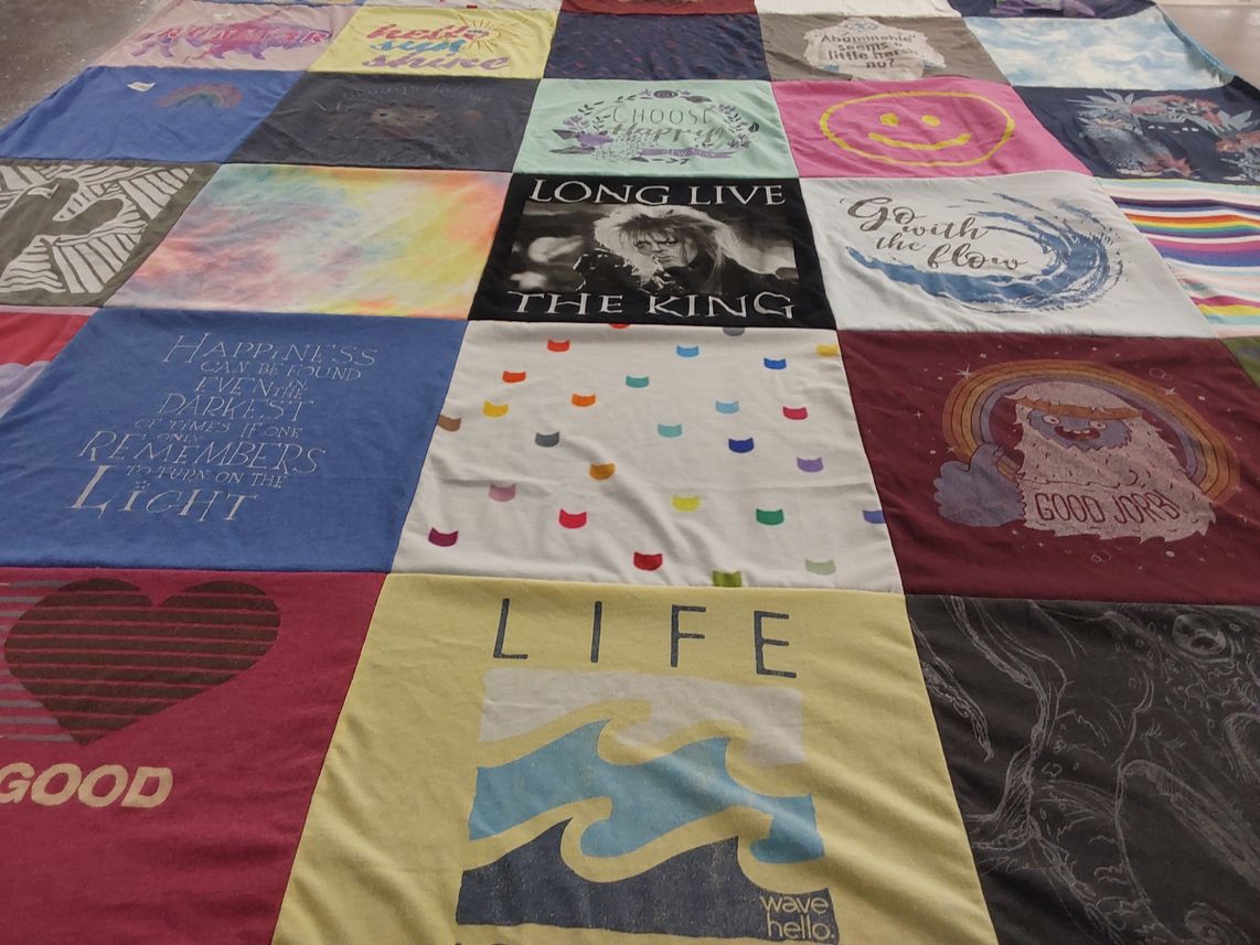 T-shirt quilt with positivity, inspiration themes by Ellie from AZ