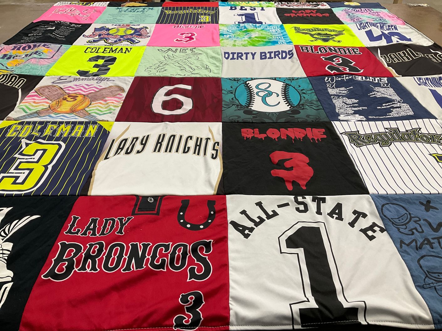 T-shirt quilt featuring lady knights, lady broncos by Tiffany from FL
