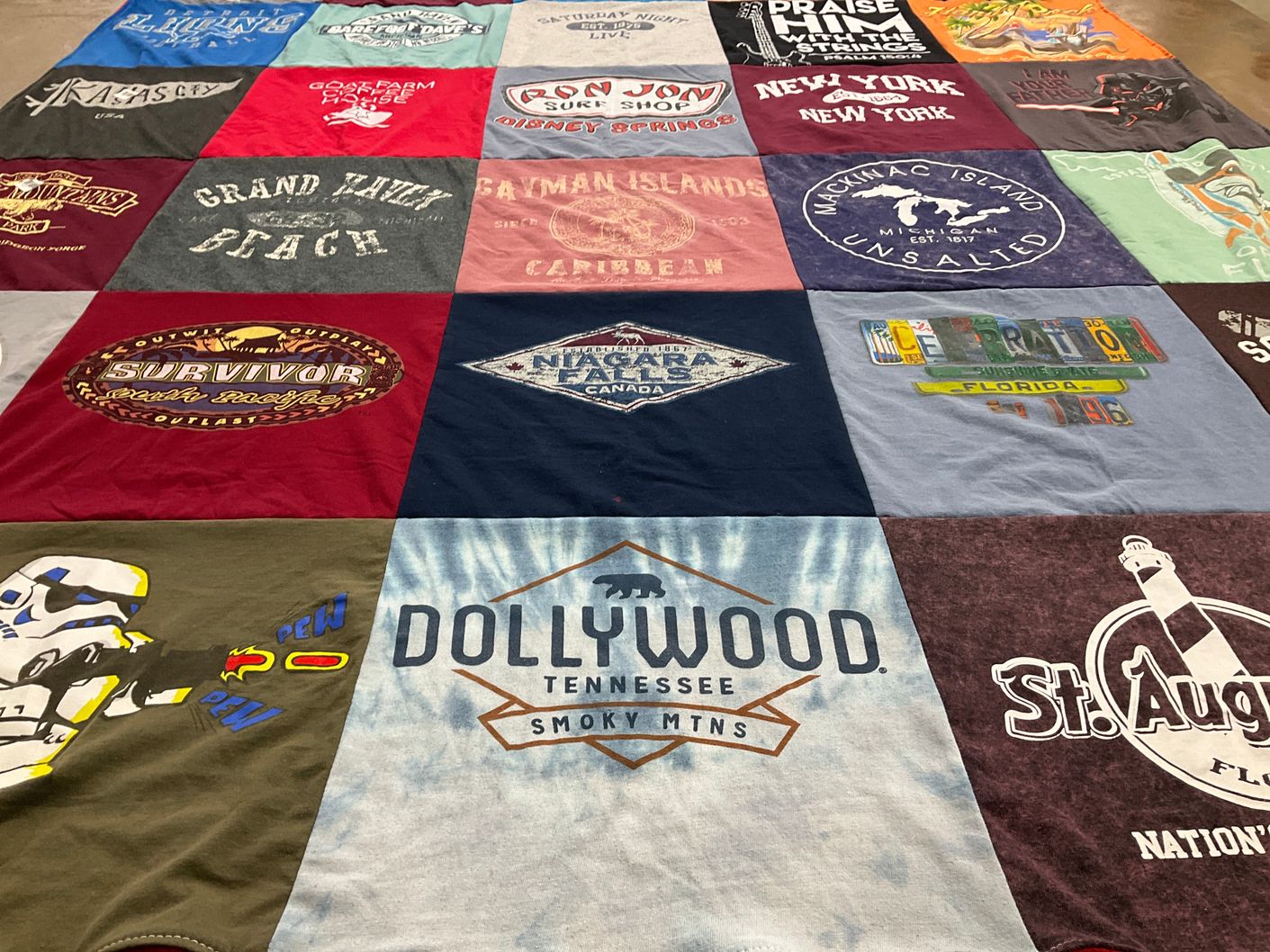 T-shirt quilt with travel, vacation themes by Kerry from TX