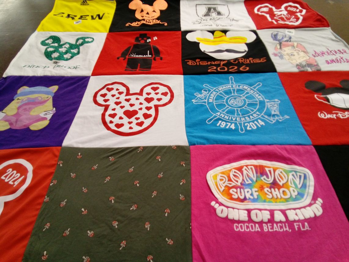 T-shirt quilt from mark twain elementary school by Emma from TX